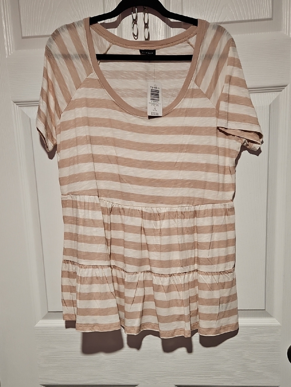 Torrid Tan and White Striped Peplum Top